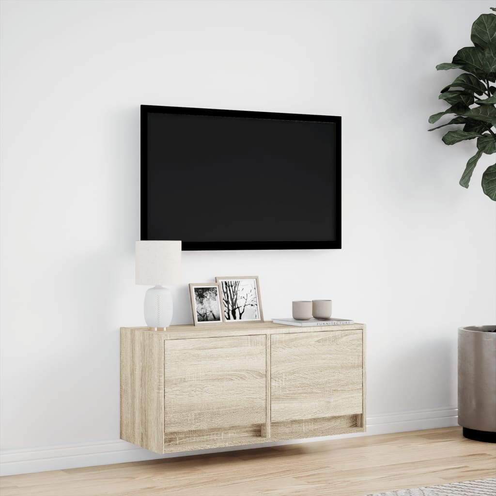 TV Wall Cabinet with LED Lights Sonoma Oak 80x31x38 cm