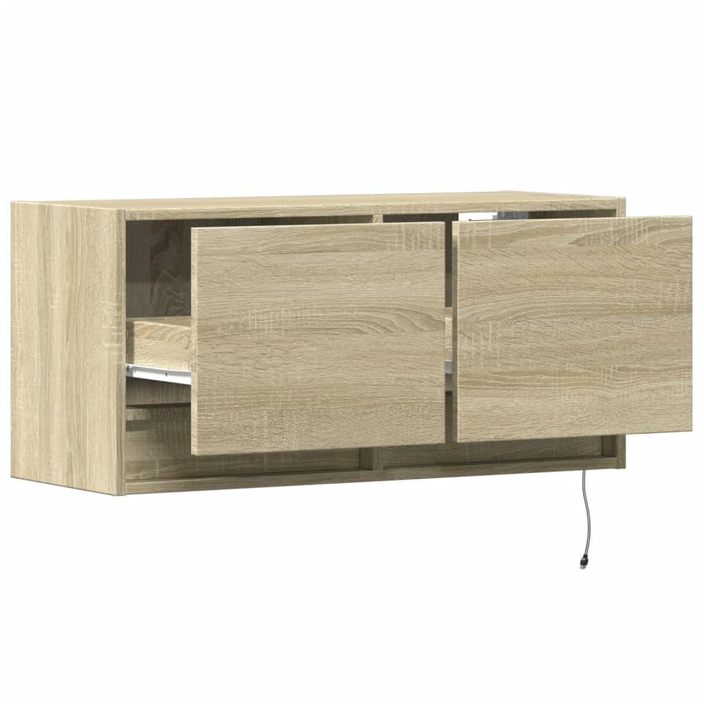 TV Wall Cabinet with LED Lights Sonoma Oak 80x31x38 cm