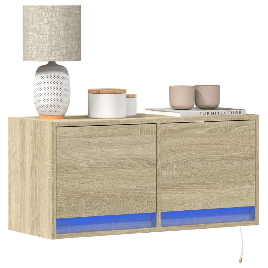 TV Wall Cabinet with LED Lights Sonoma Oak 80x31x38 cm