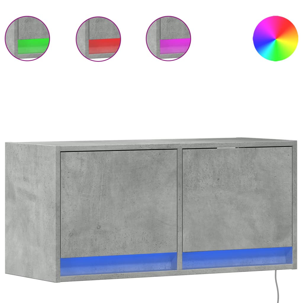TV Wall Cabinet with LED Lights Concrete Grey 80x31x38 cm