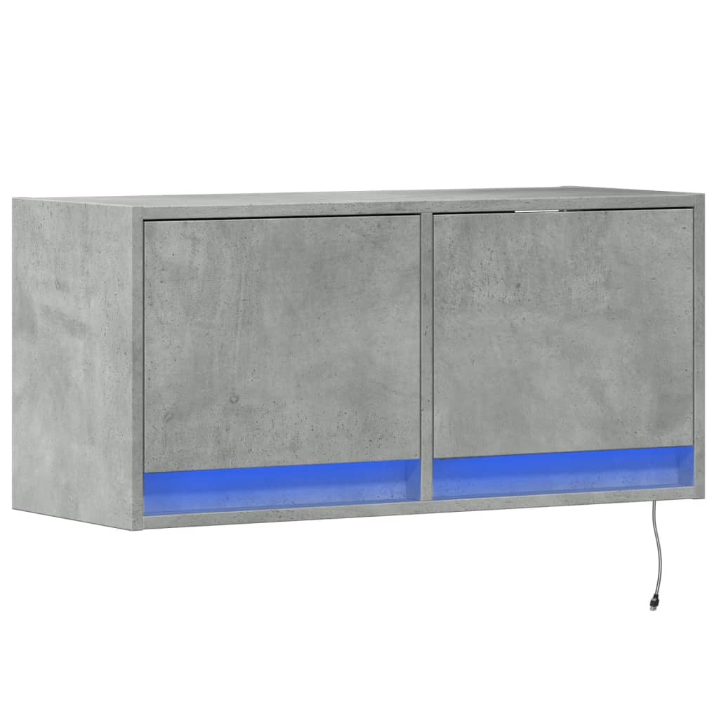 TV Wall Cabinet with LED Lights Concrete Grey 80x31x38 cm