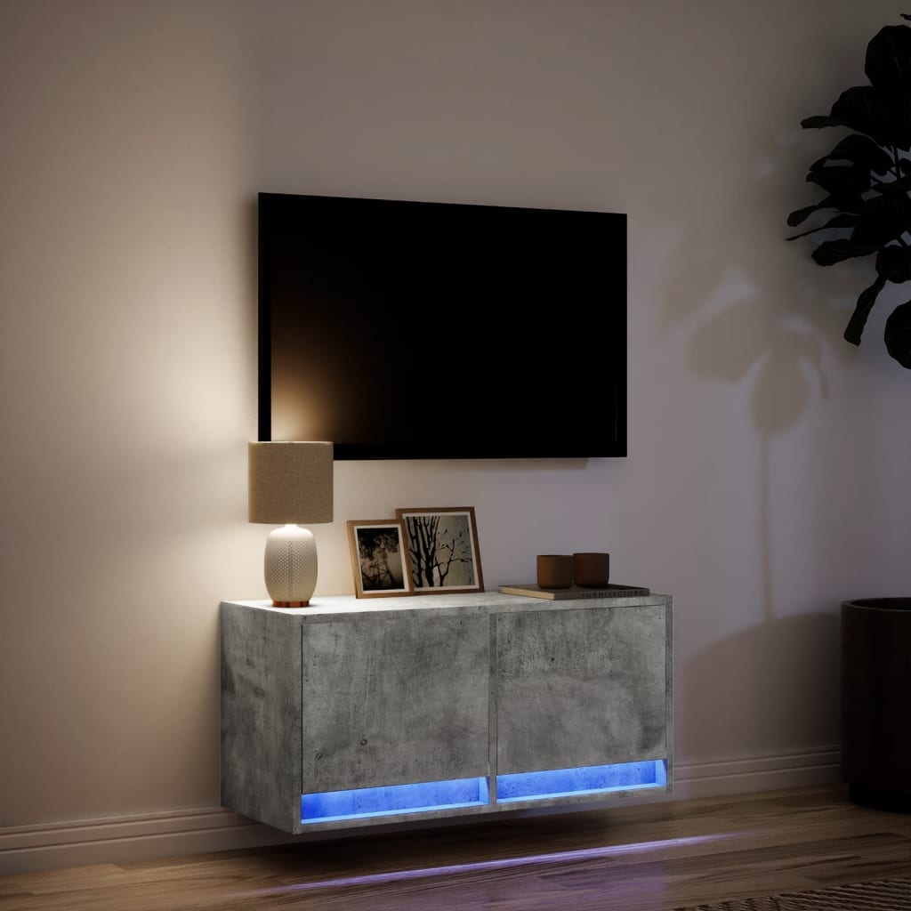 TV Wall Cabinet with LED Lights Concrete Grey 80x31x38 cm