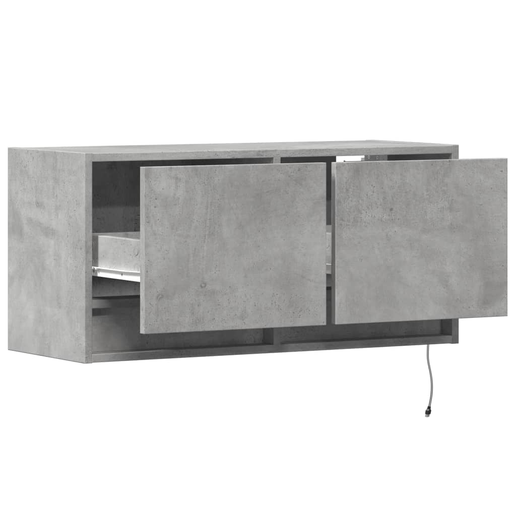 TV Wall Cabinet with LED Lights Concrete Grey 80x31x38 cm