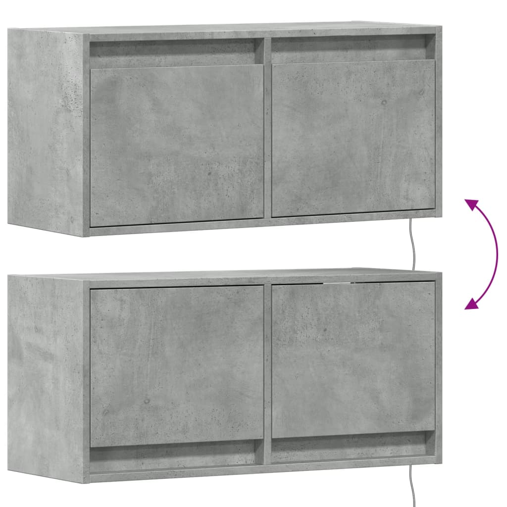 TV Wall Cabinet with LED Lights Concrete Grey 80x31x38 cm