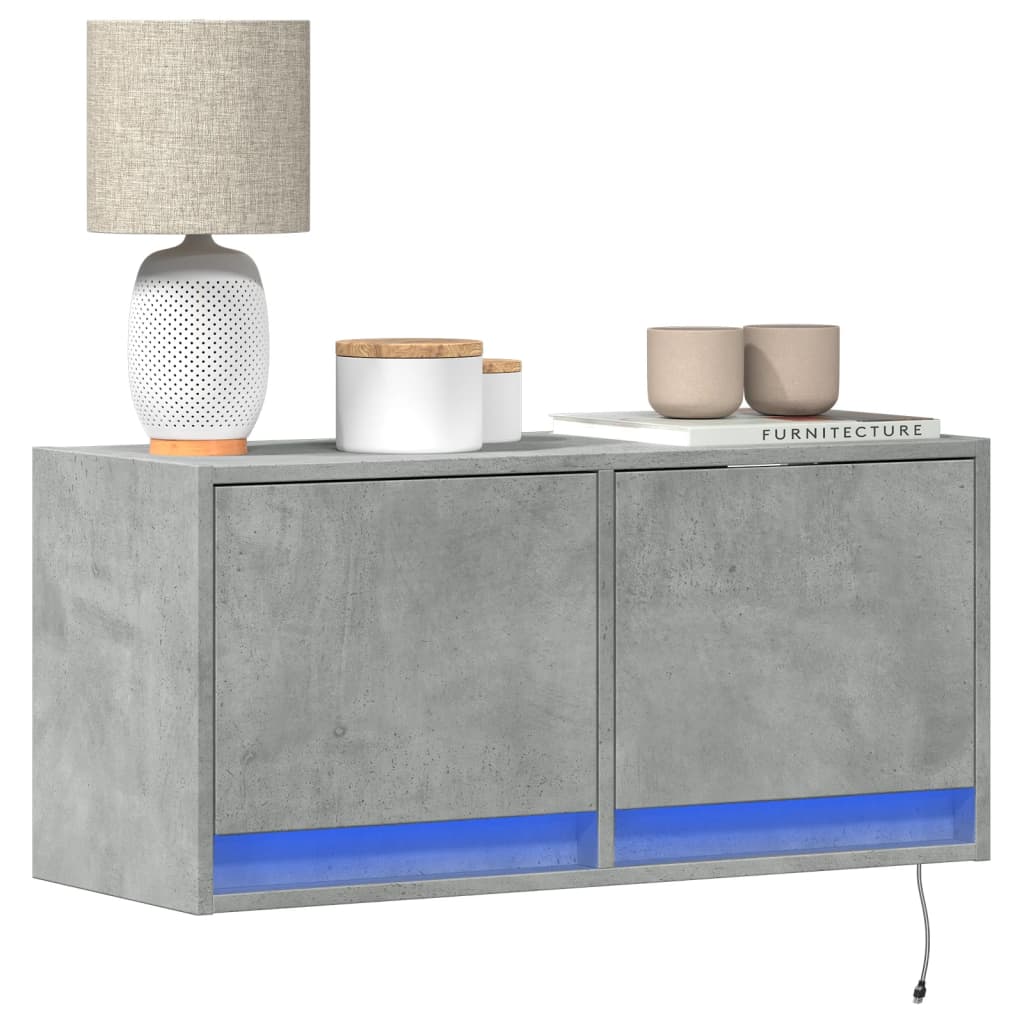 TV Wall Cabinet with LED Lights Concrete Grey 80x31x38 cm