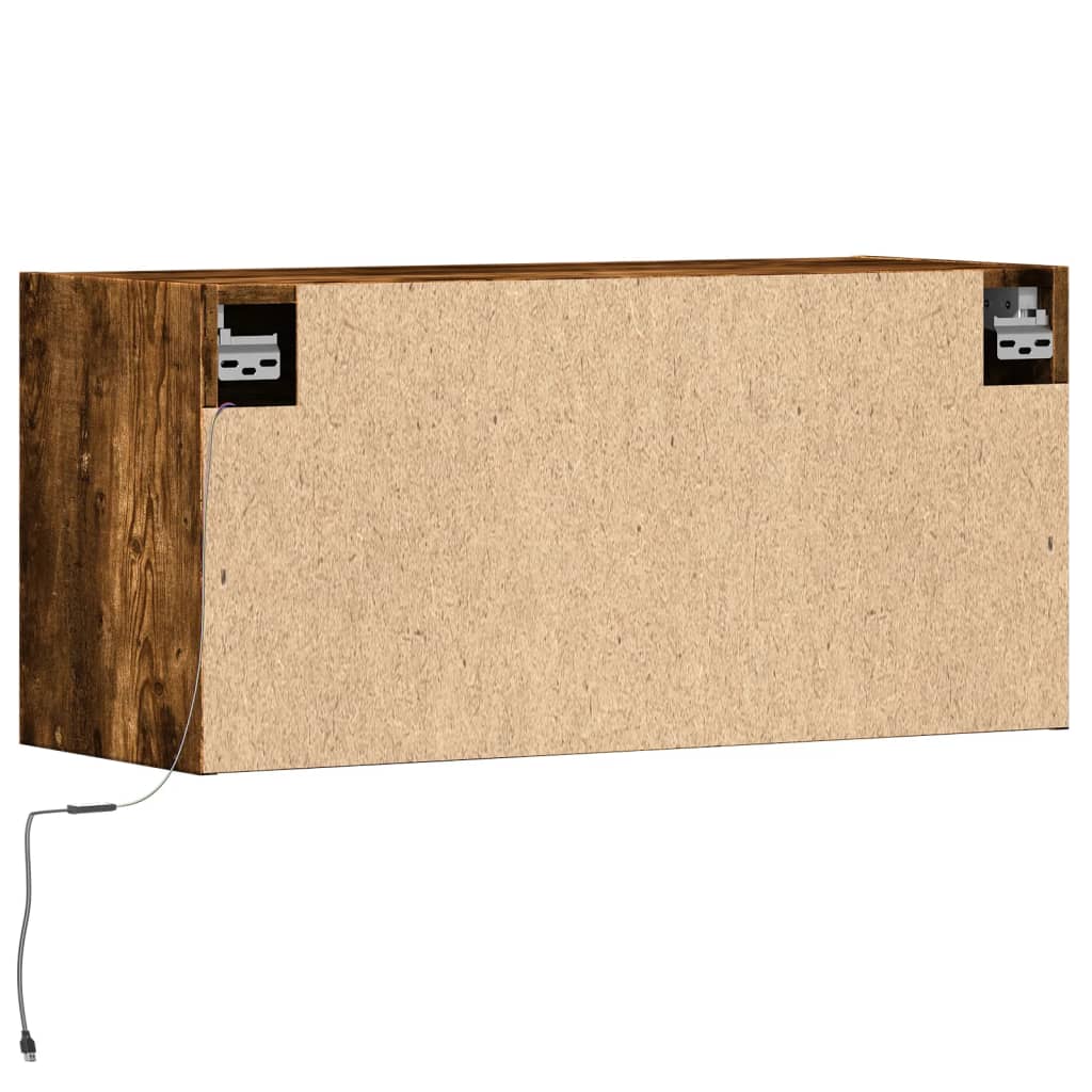TV Wall Cabinet with LED Lights Smoked Oak 80x31x38 cm