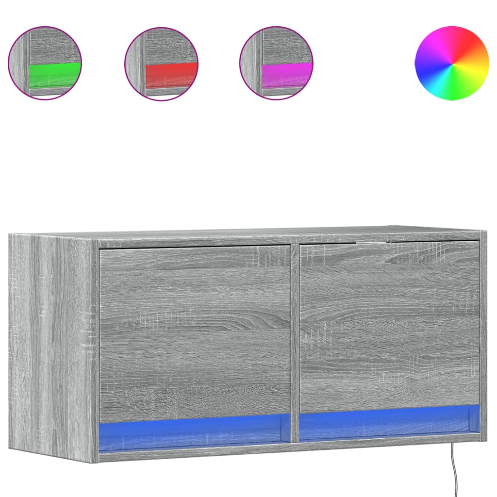 TV Wall Cabinet with LED Lights Grey Sonoma 80x31x38 cm