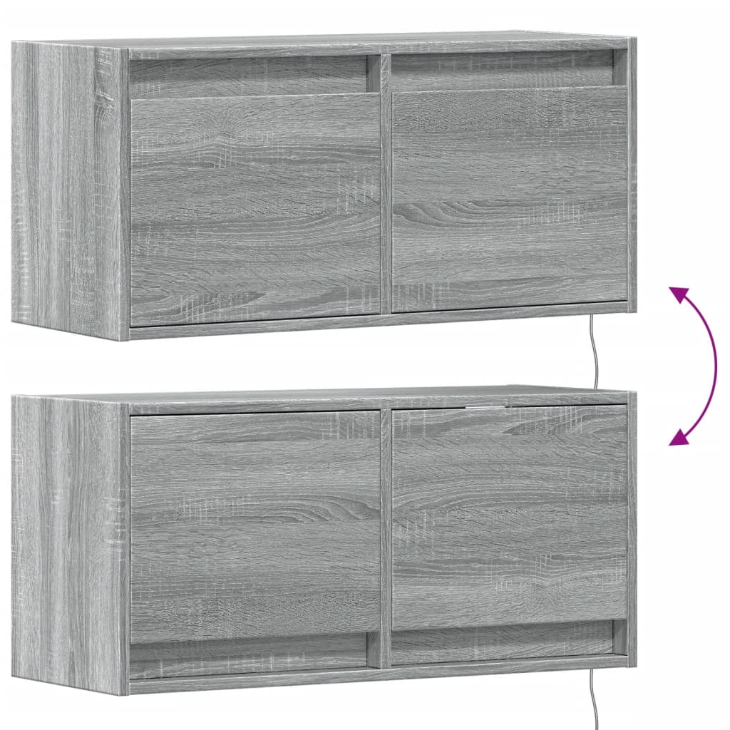 TV Wall Cabinet with LED Lights Grey Sonoma 80x31x38 cm