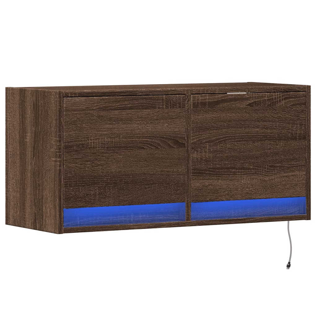 TV Wall Cabinet with LED Lights Brown Oak 80x31x38 cm