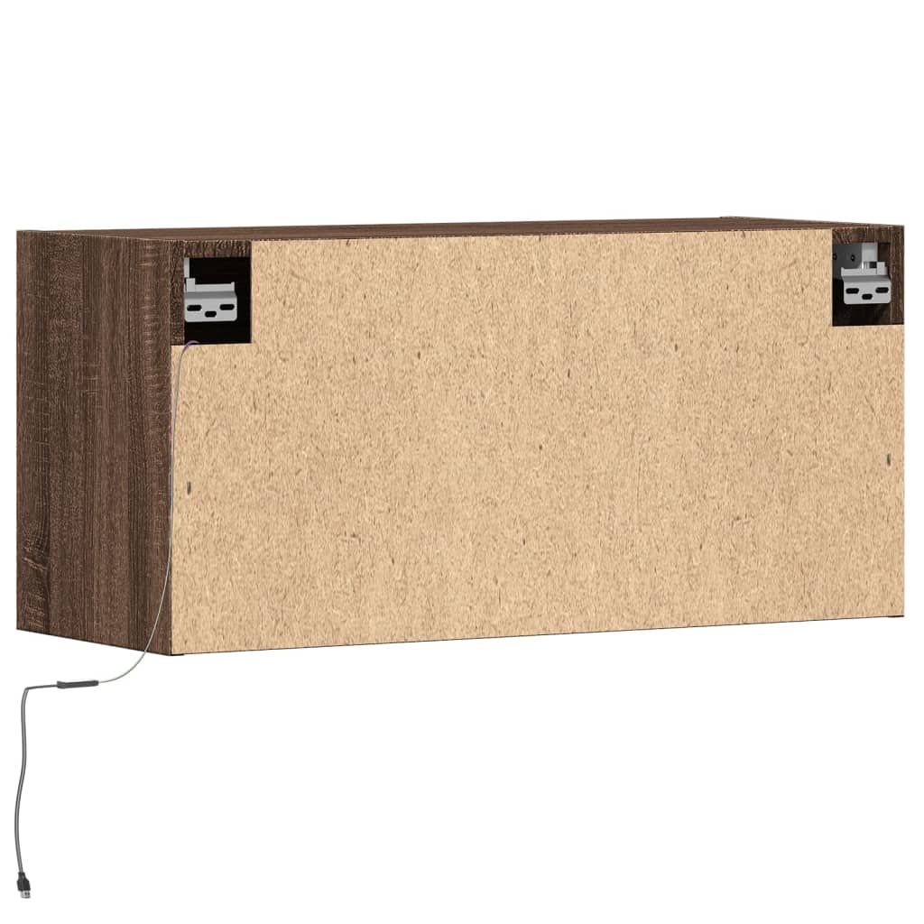 TV Wall Cabinet with LED Lights Brown Oak 80x31x38 cm