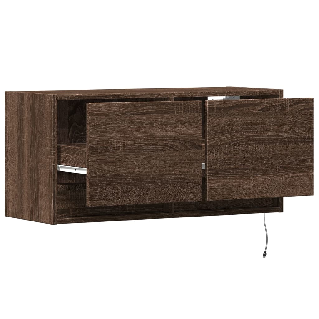 TV Wall Cabinet with LED Lights Brown Oak 80x31x38 cm