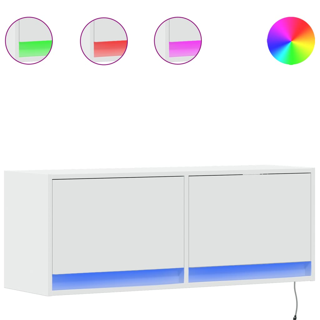 TV Wall Cabinet with LED Lights White 100x31x38 cm