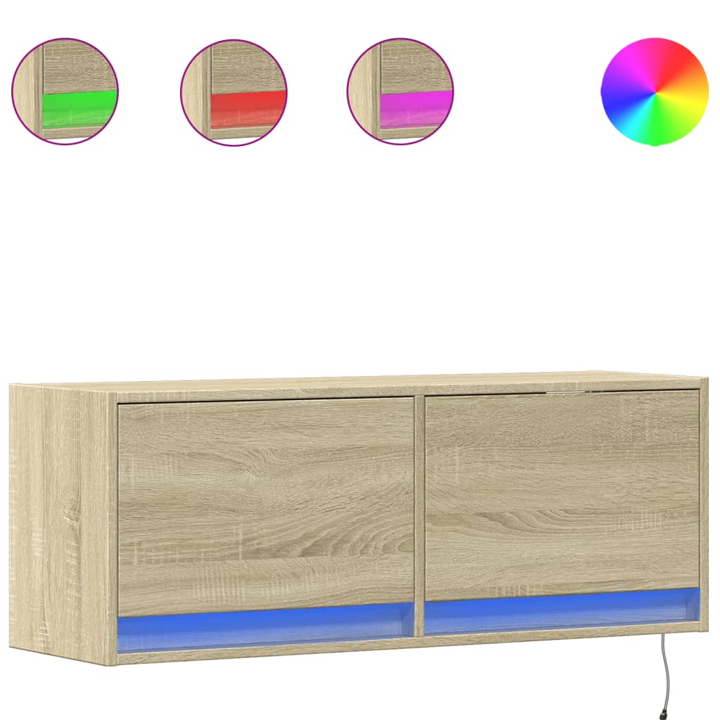 TV Wall Cabinet with LED Lights Sonoma Oak 100x31x38 cm