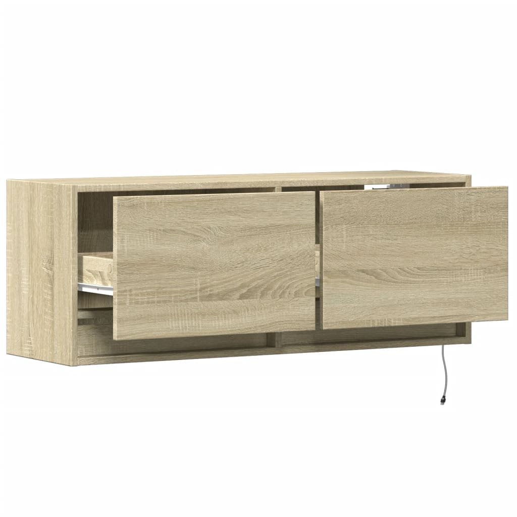 TV Wall Cabinet with LED Lights Sonoma Oak 100x31x38 cm
