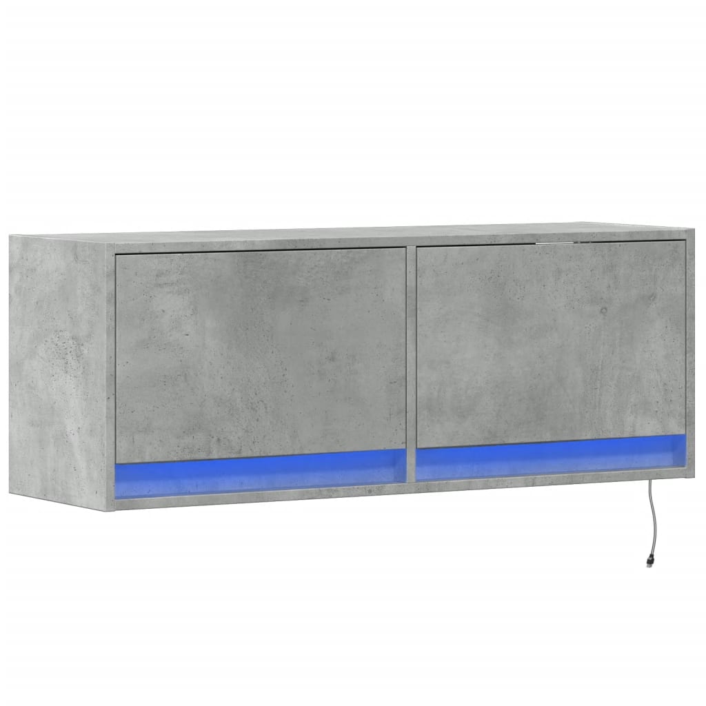 TV Wall Cabinet with LED Lights Concrete Grey 100x31x38 cm