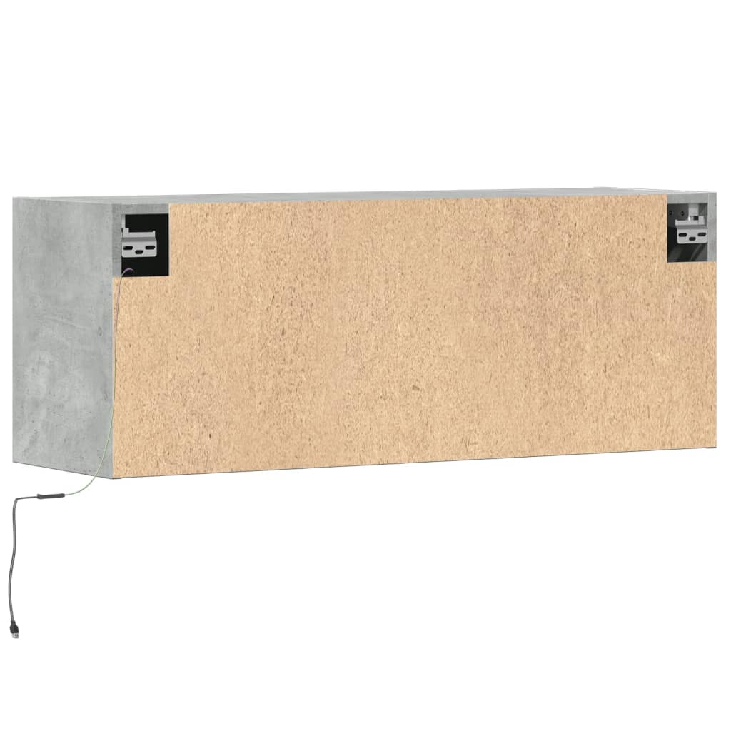 TV Wall Cabinet with LED Lights Concrete Grey 100x31x38 cm