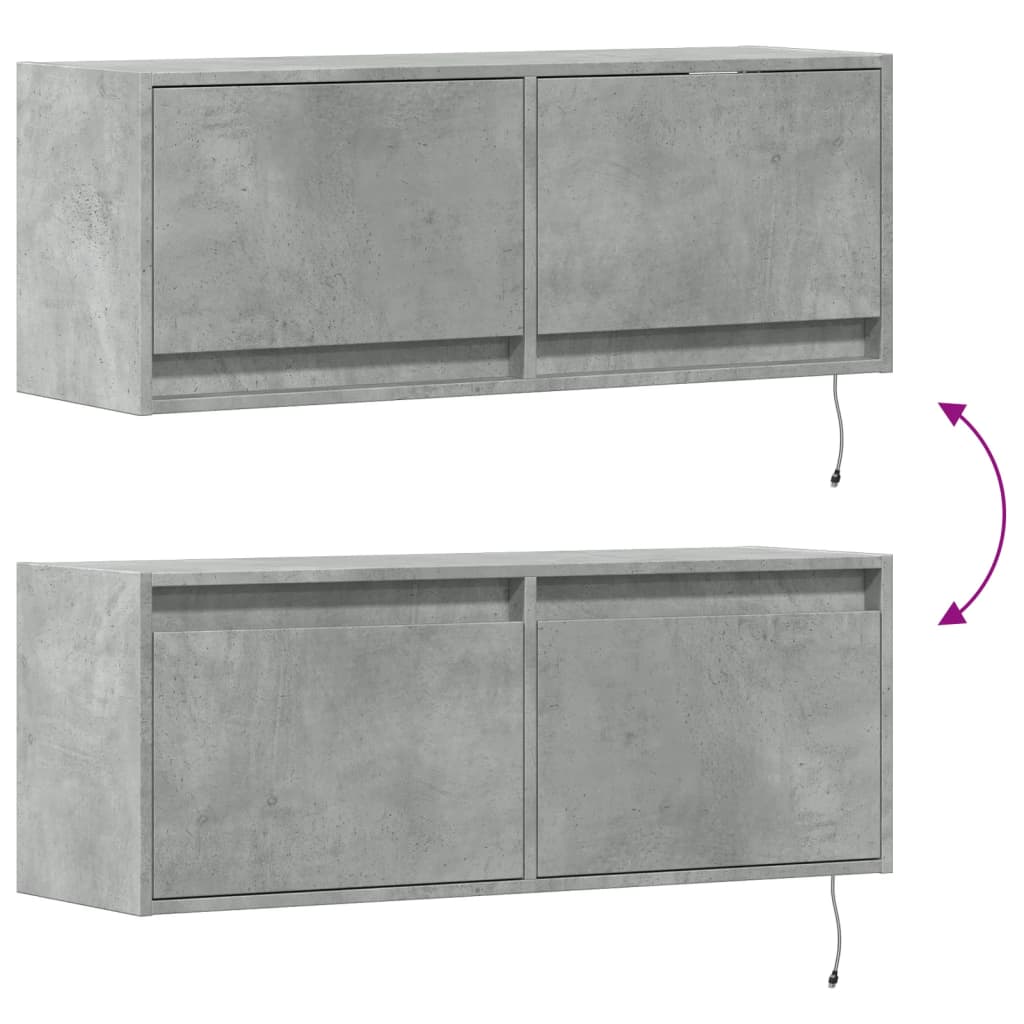 TV Wall Cabinet with LED Lights Concrete Grey 100x31x38 cm