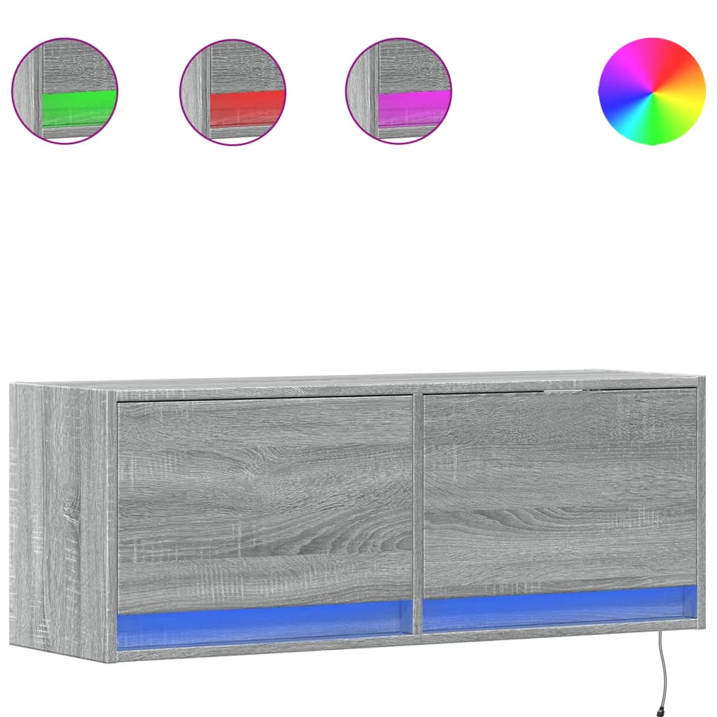 TV Wall Cabinet with LED Lights Grey Sonoma 100x31x38 cm