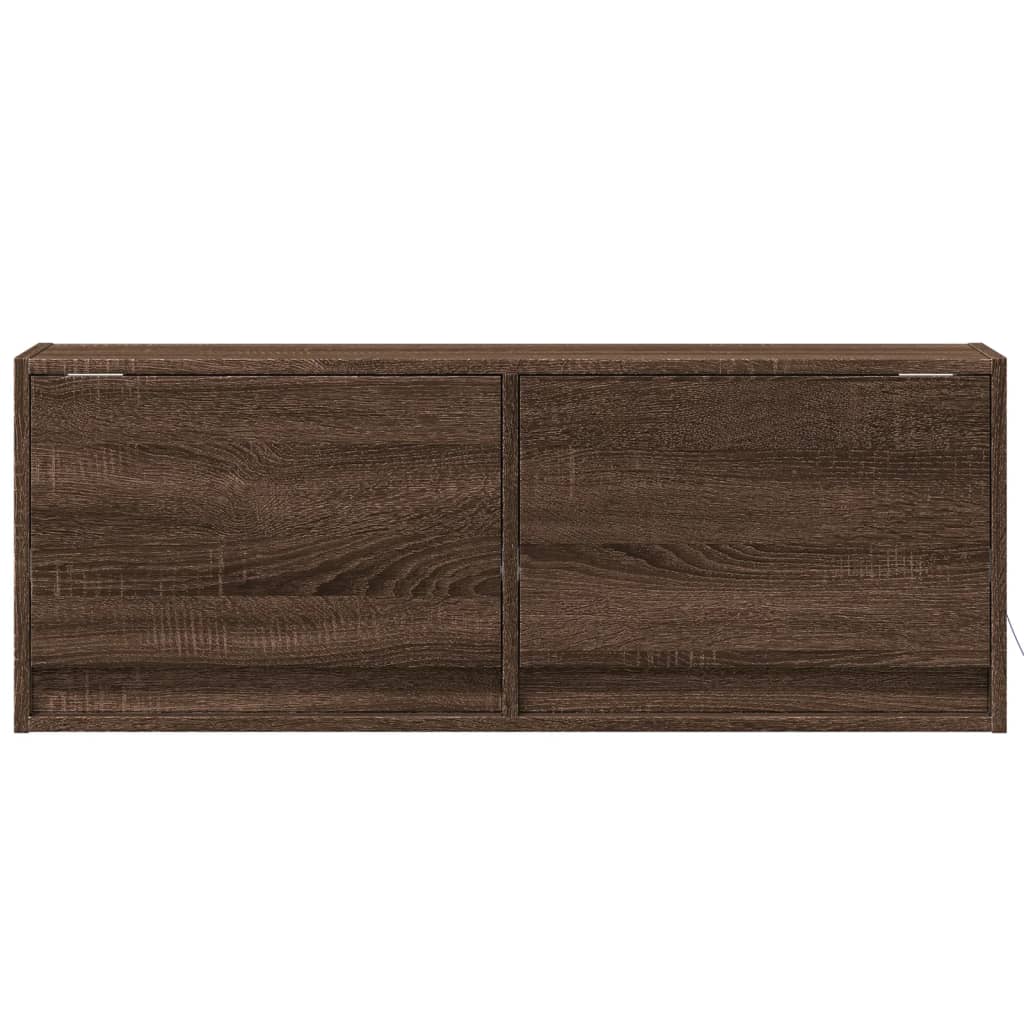 TV Wall Cabinet with LED Lights Brown Oak 100x31x38 cm