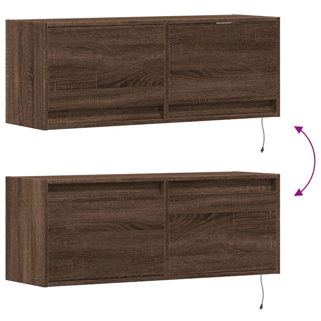 TV Wall Cabinet with LED Lights Brown Oak 100x31x38 cm