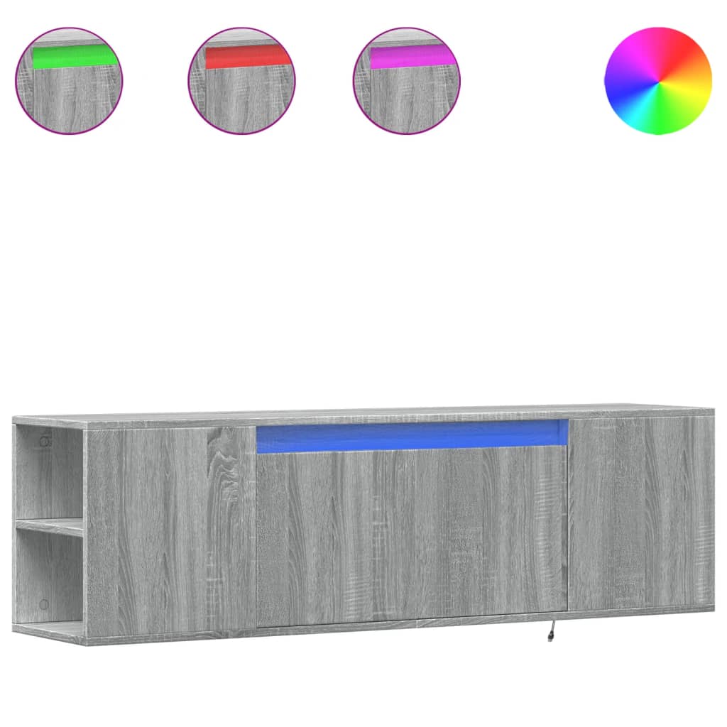 TV Wall Cabinet with LED Lights Grey Sonoma 135x31x39,5 cm