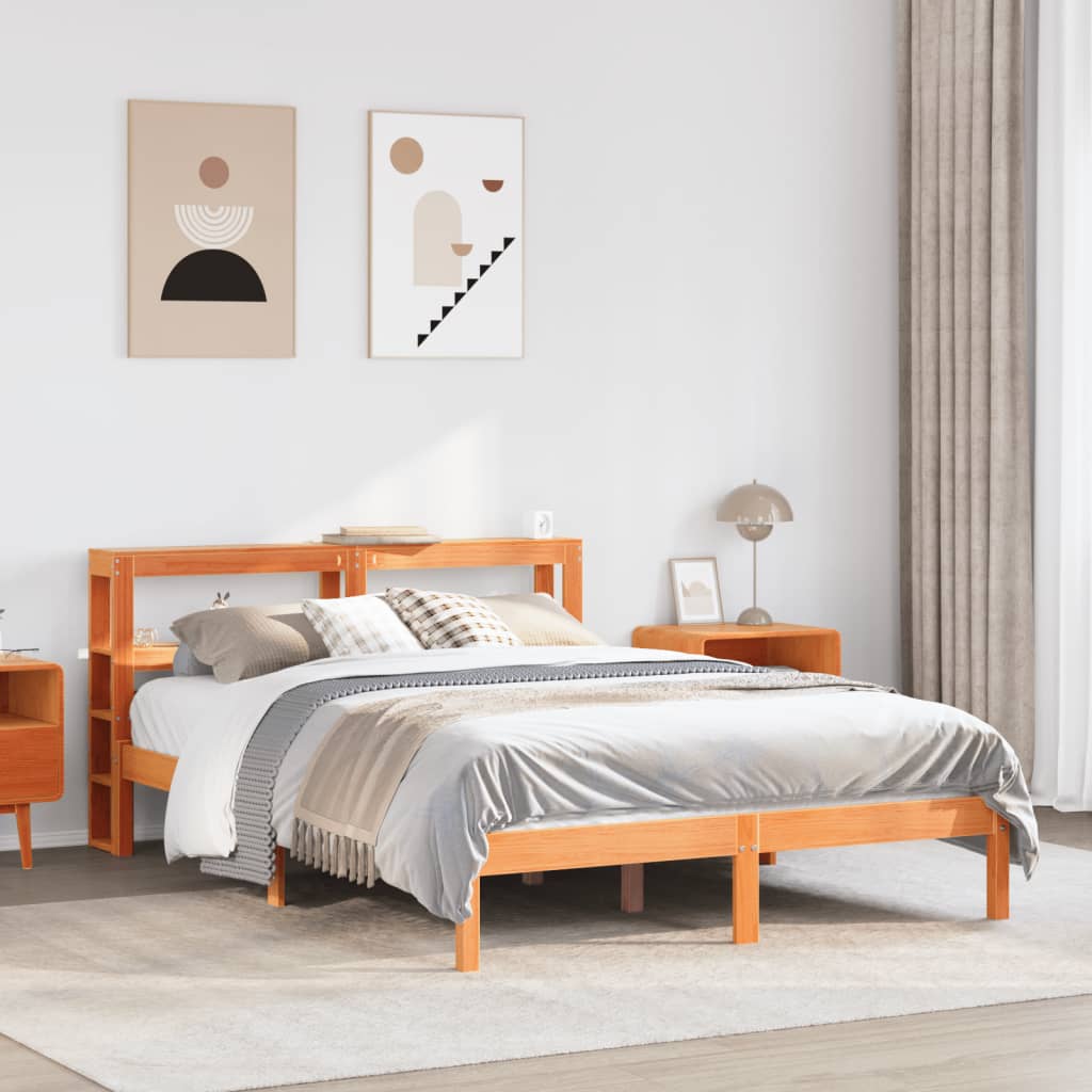 Bed Frame with Headboard without Mattress Wax Brown 160x200 cm