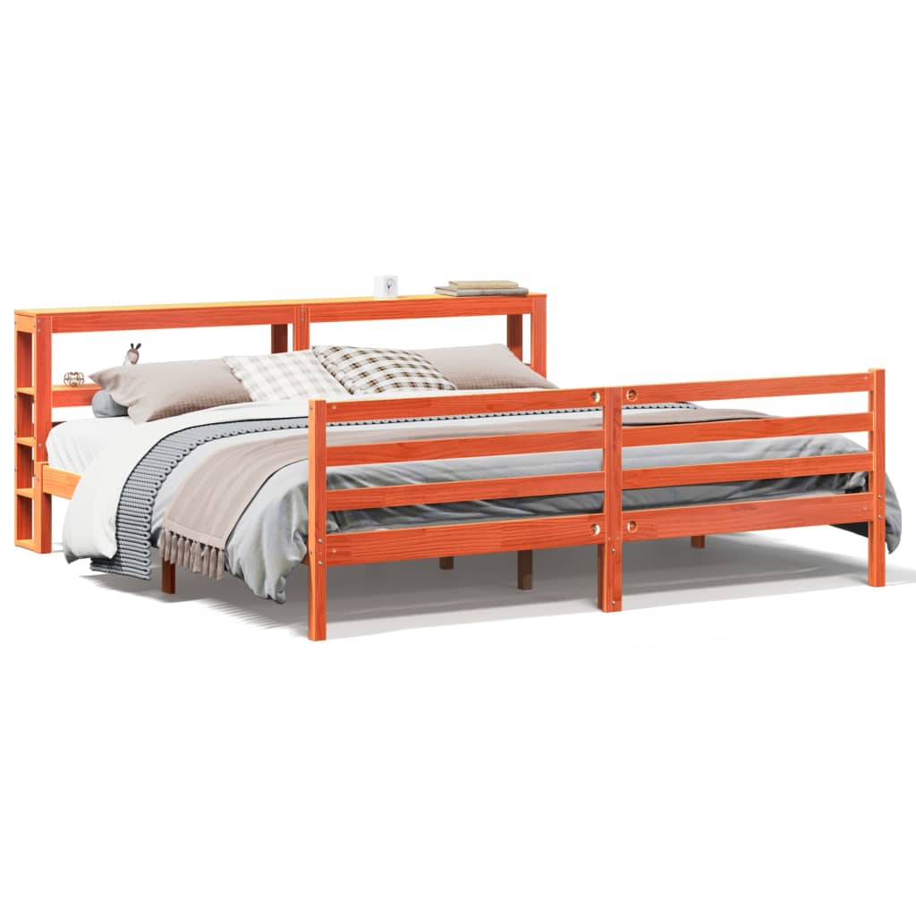 Bed Frame without Mattress Wax Brown 200x200 cm Solid Wood Pine