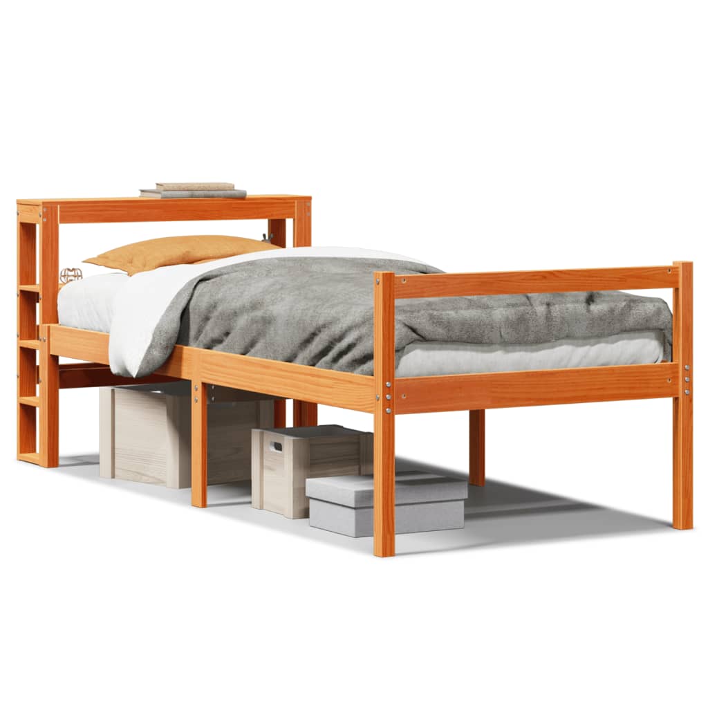 Bed Frame with Headboard without Mattress Wax Brown 75x190 cm Small Single
