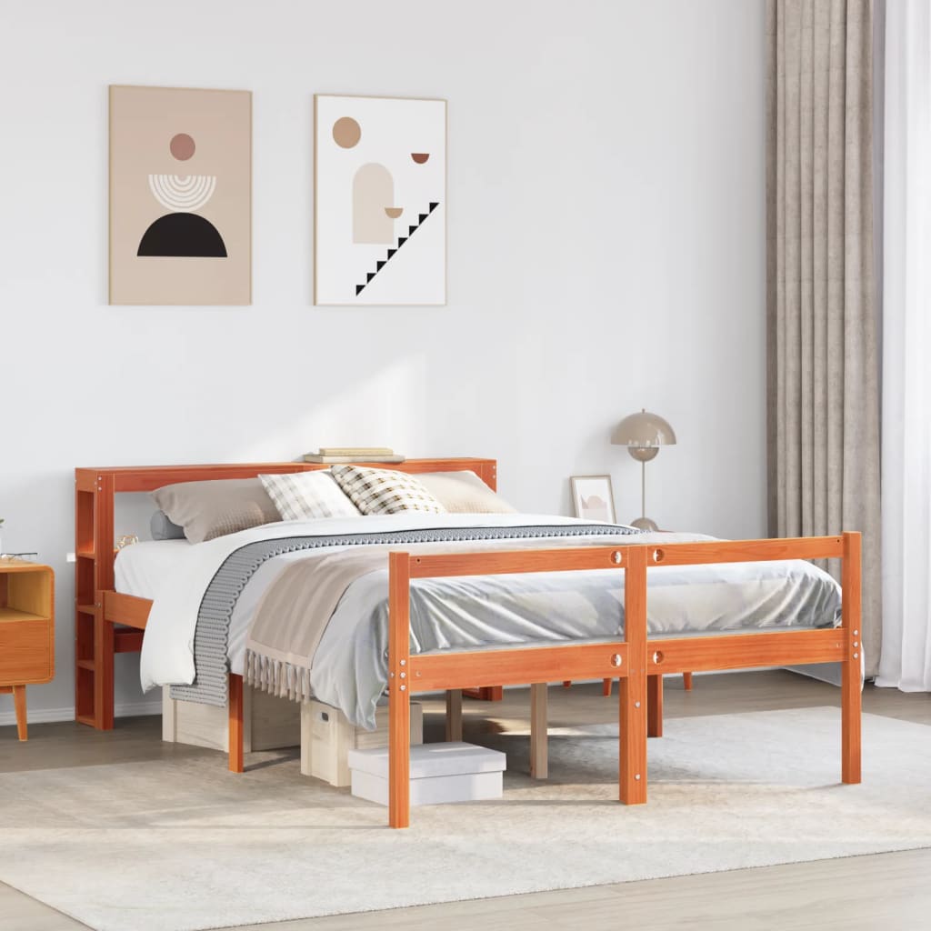 Bed Frame with Headboard without Mattress Wax Brown 120x190 cm Small Double