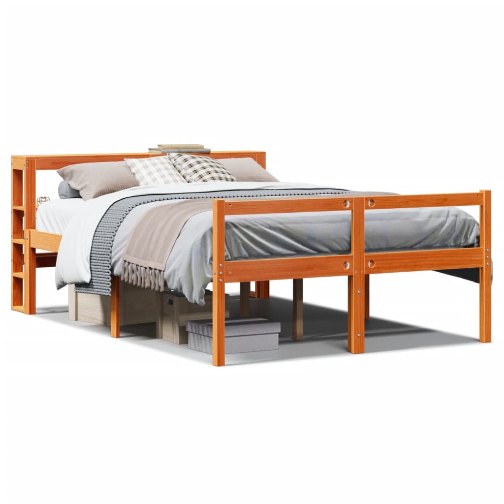 Bed Frame with Headboard without Mattress Wax Brown 140x190 cm