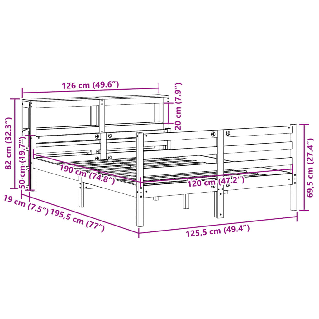 vidaXL Bed Frame with Headboard without Mattress White 120x190 cm Small Double