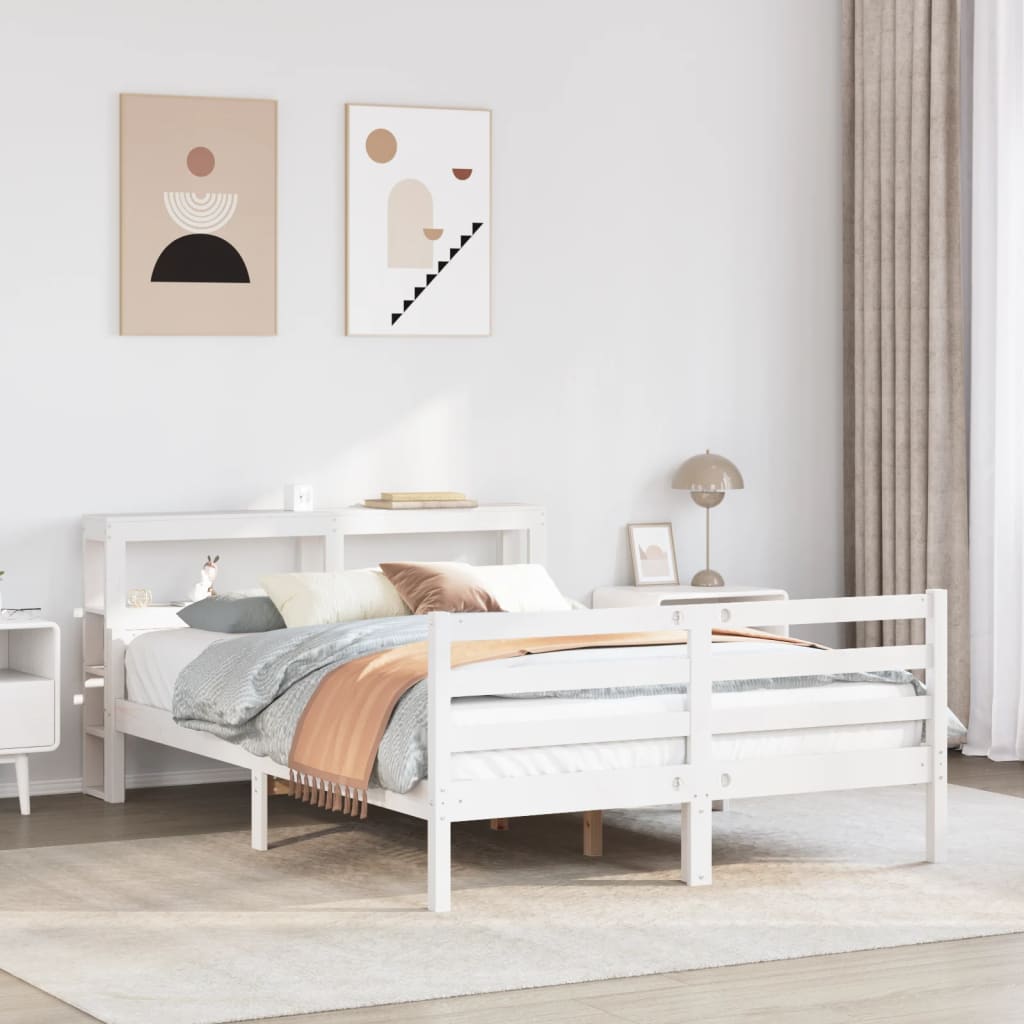 Bed Frame with Headboard without Mattress White 140x200 cm