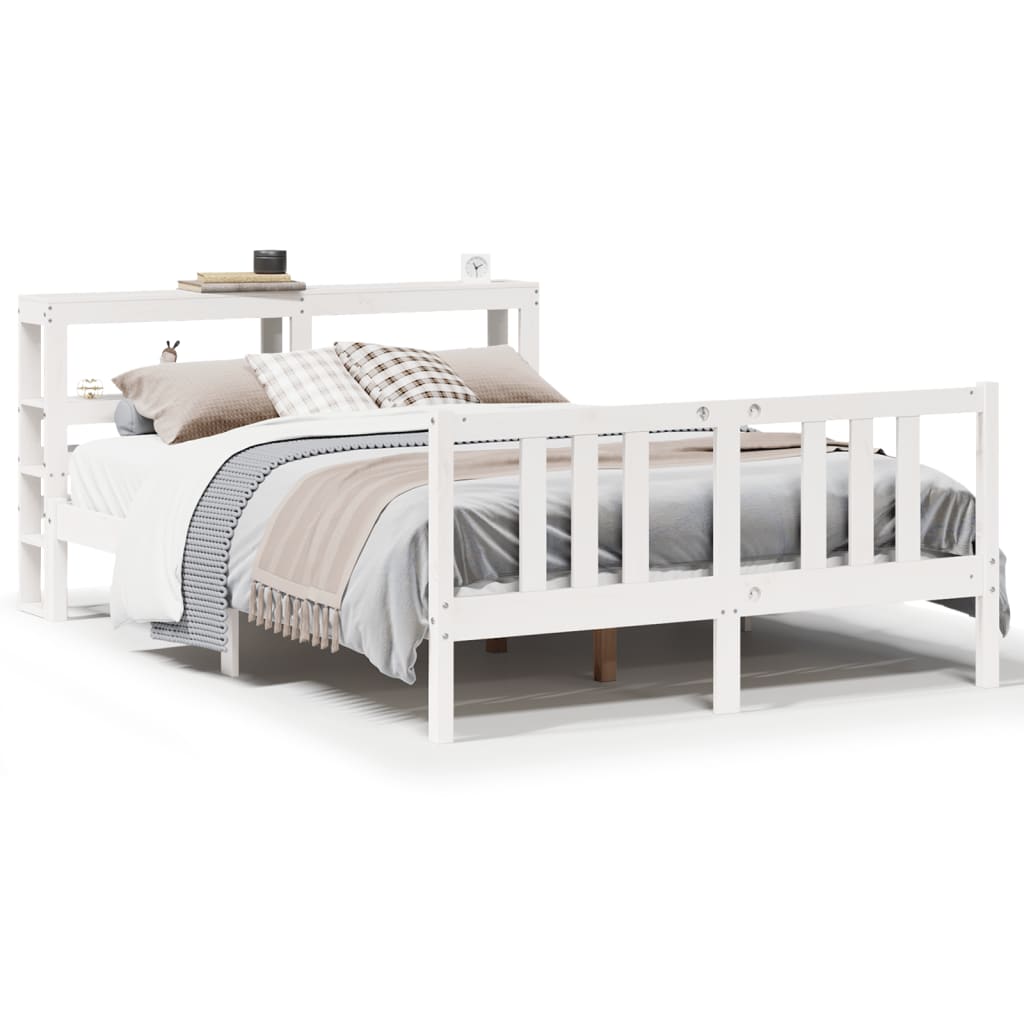 vidaXL Bed Frame with Headboard without Mattress White 140x190 cm