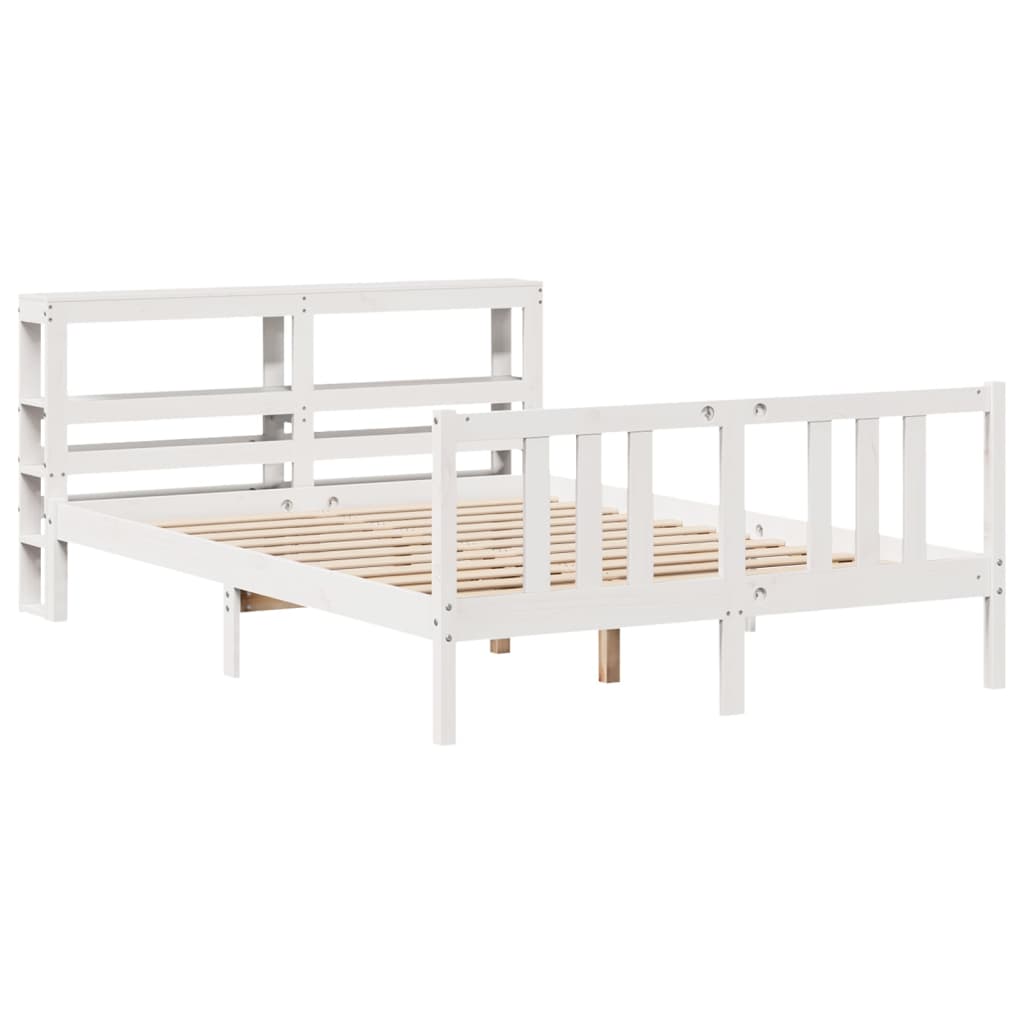 vidaXL Bed Frame with Headboard without Mattress White 140x190 cm