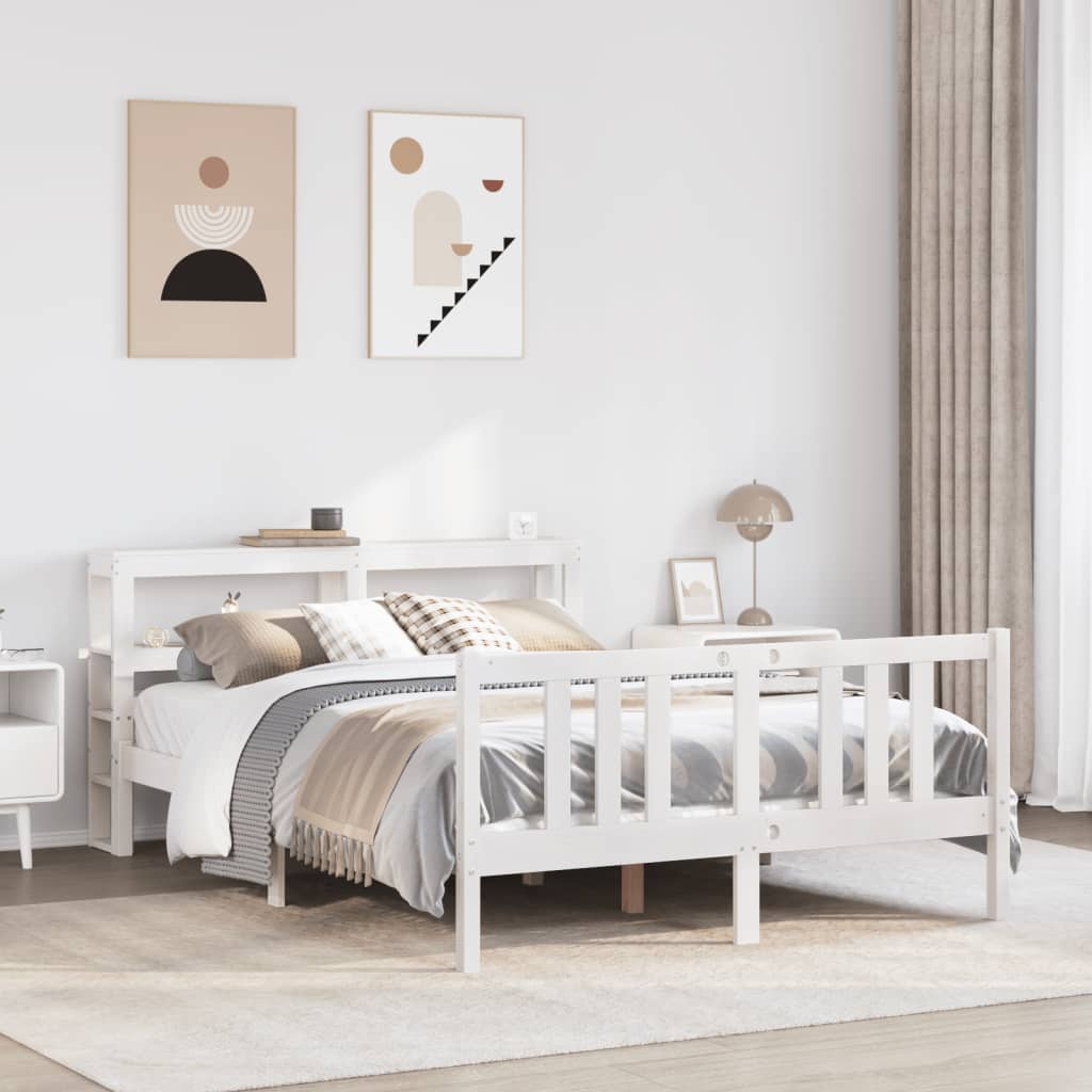 vidaXL Bed Frame with Headboard without Mattress White 140x190 cm