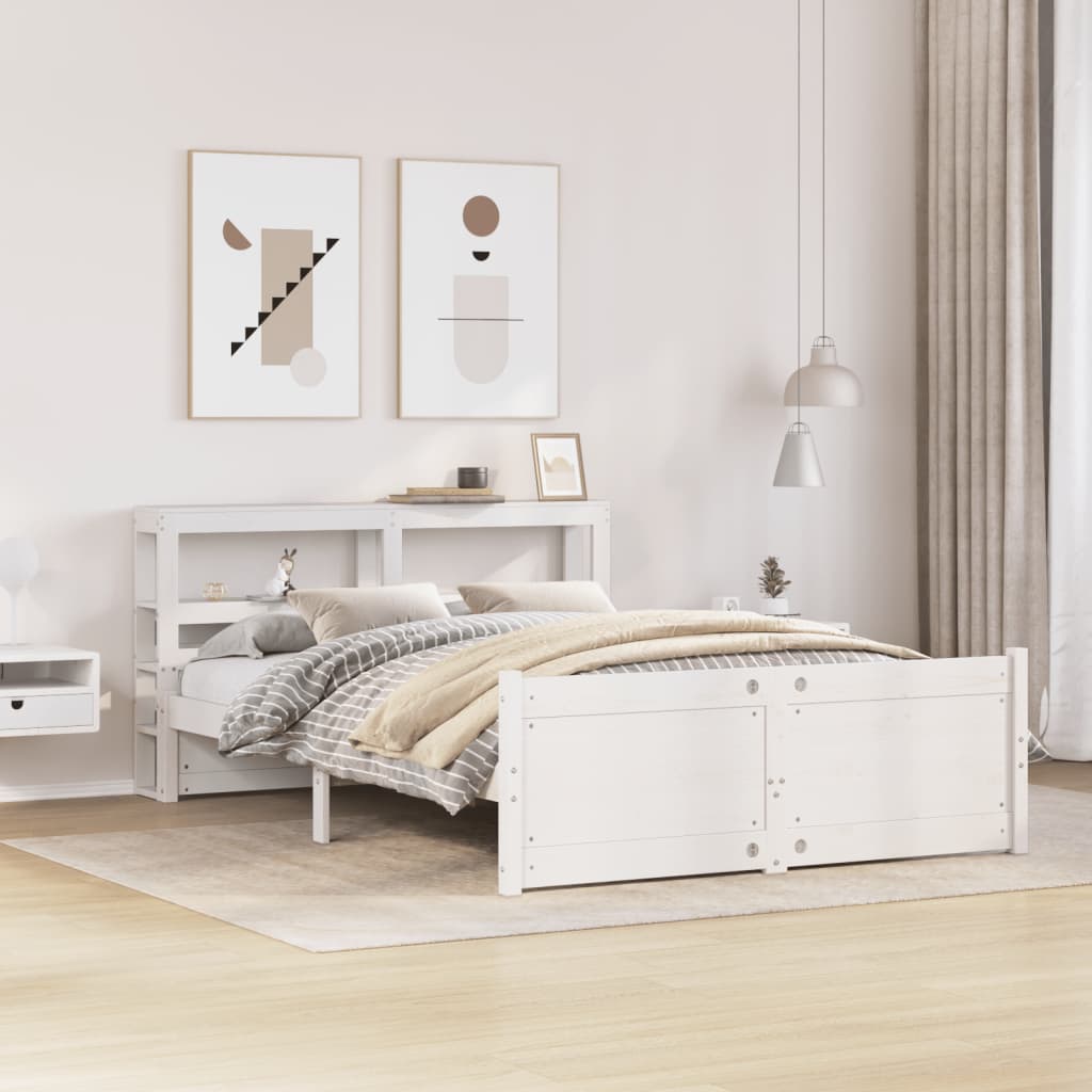 vidaXL Bed Frame with Headboard without Mattress White 140x190 cm