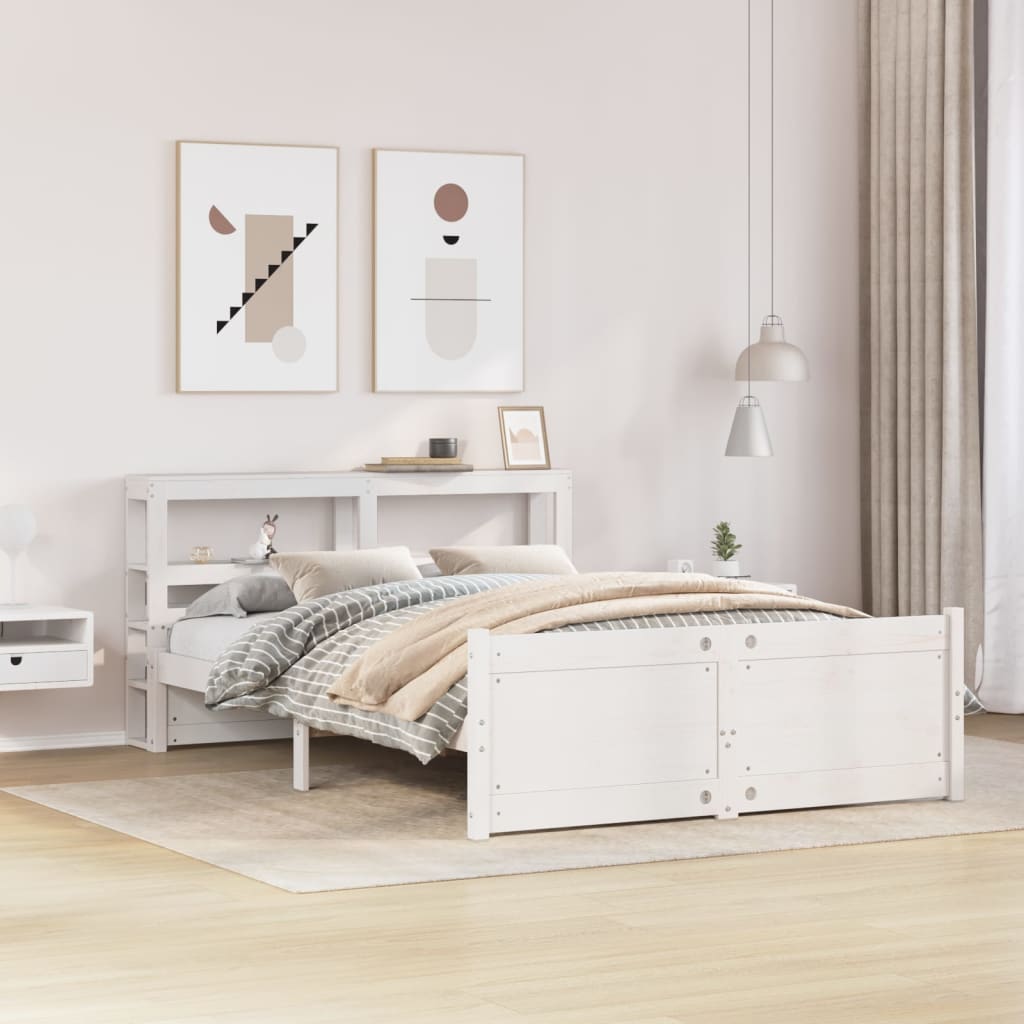 vidaXL Bed Frame with Headboard without Mattress White 150x200 cm King Size