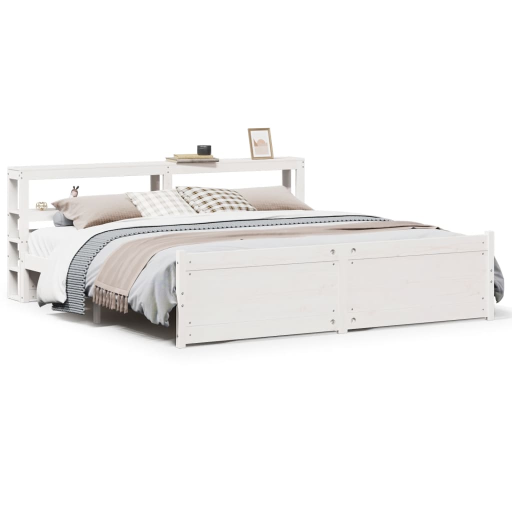 Bed Frame with Headboard without Mattress White 180x200 cm Super King