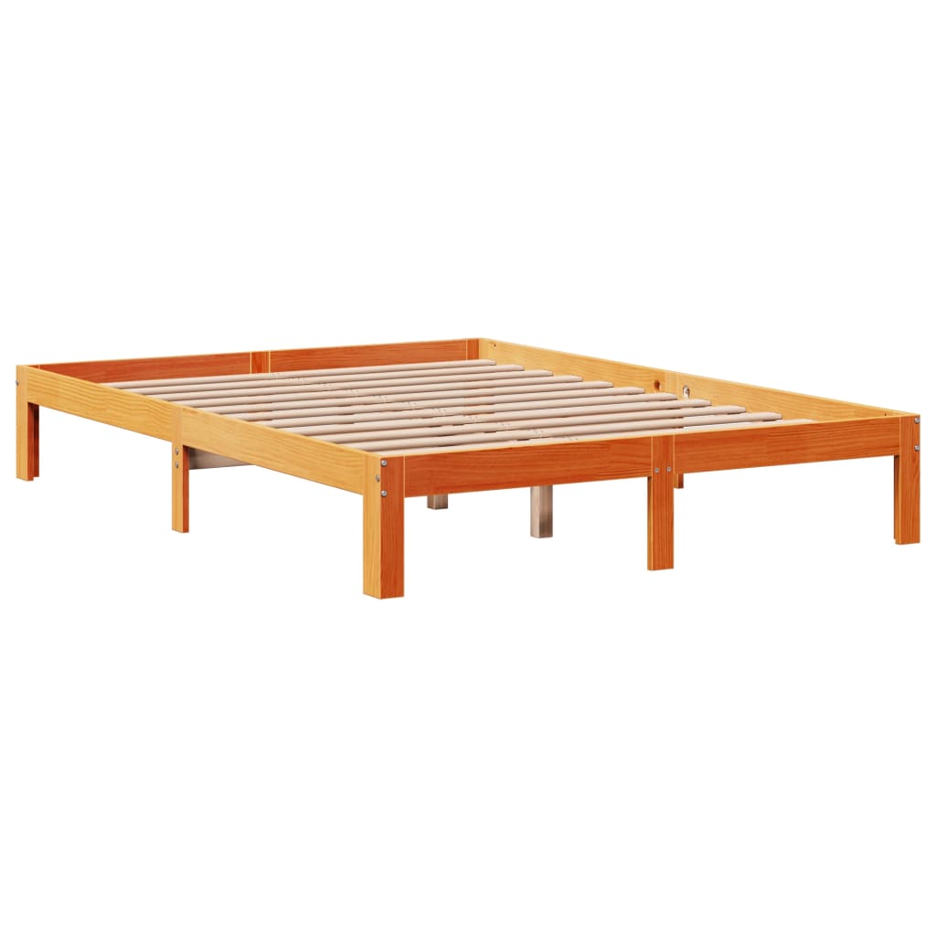 Bed Frame without Mattress Wax Brown 135x190 cm Double Solid Wood Pine