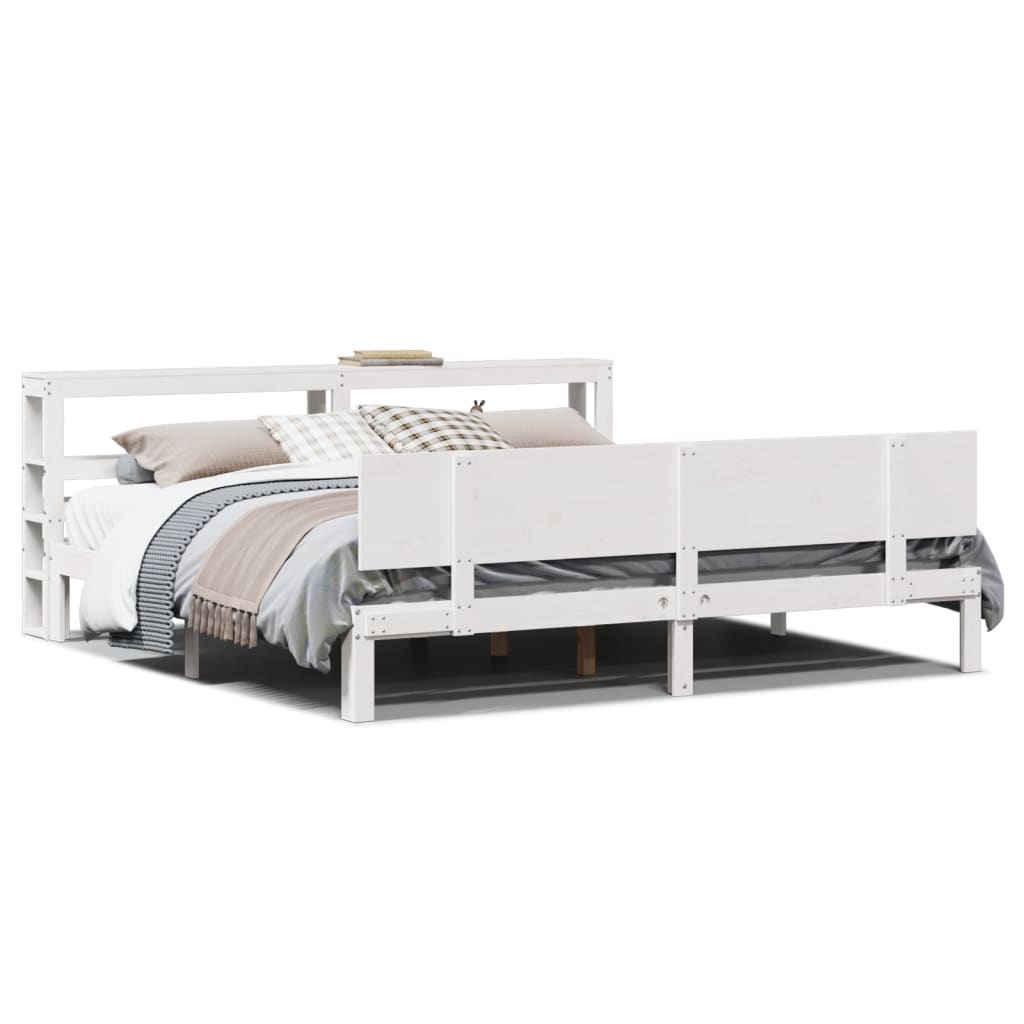 Bed Frame with Headboard without Mattress White 200x200 cm