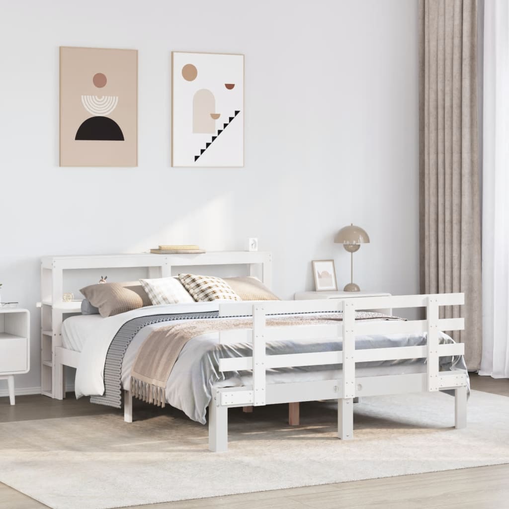 vidaXL Bed Frame with Headboard without Mattress White 135x190 cm Double