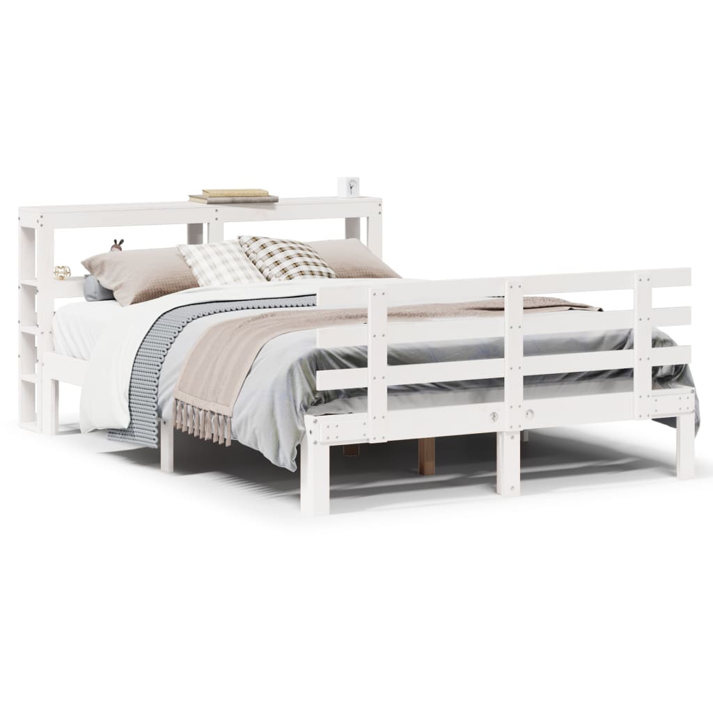 vidaXL Bed Frame with Headboard without Mattress White 140x190 cm