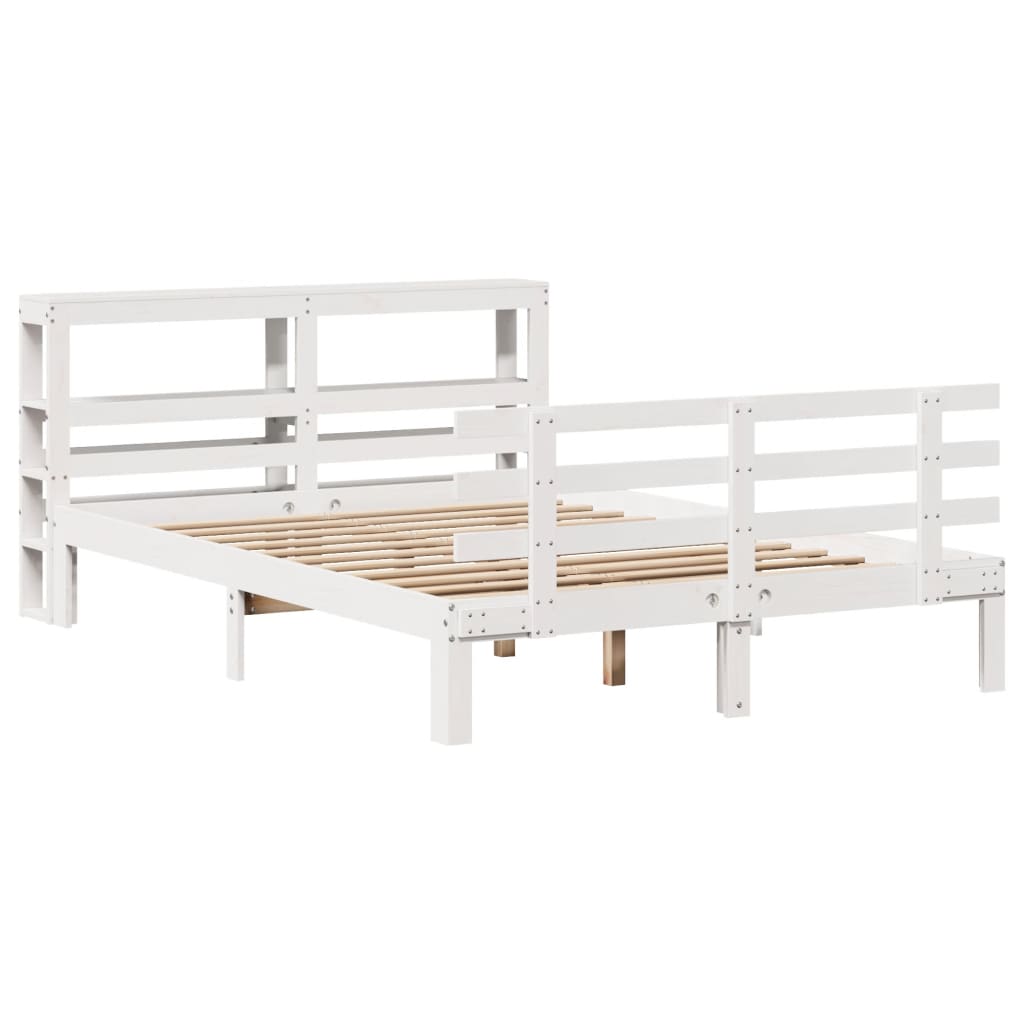 vidaXL Bed Frame with Headboard without Mattress White 140x190 cm