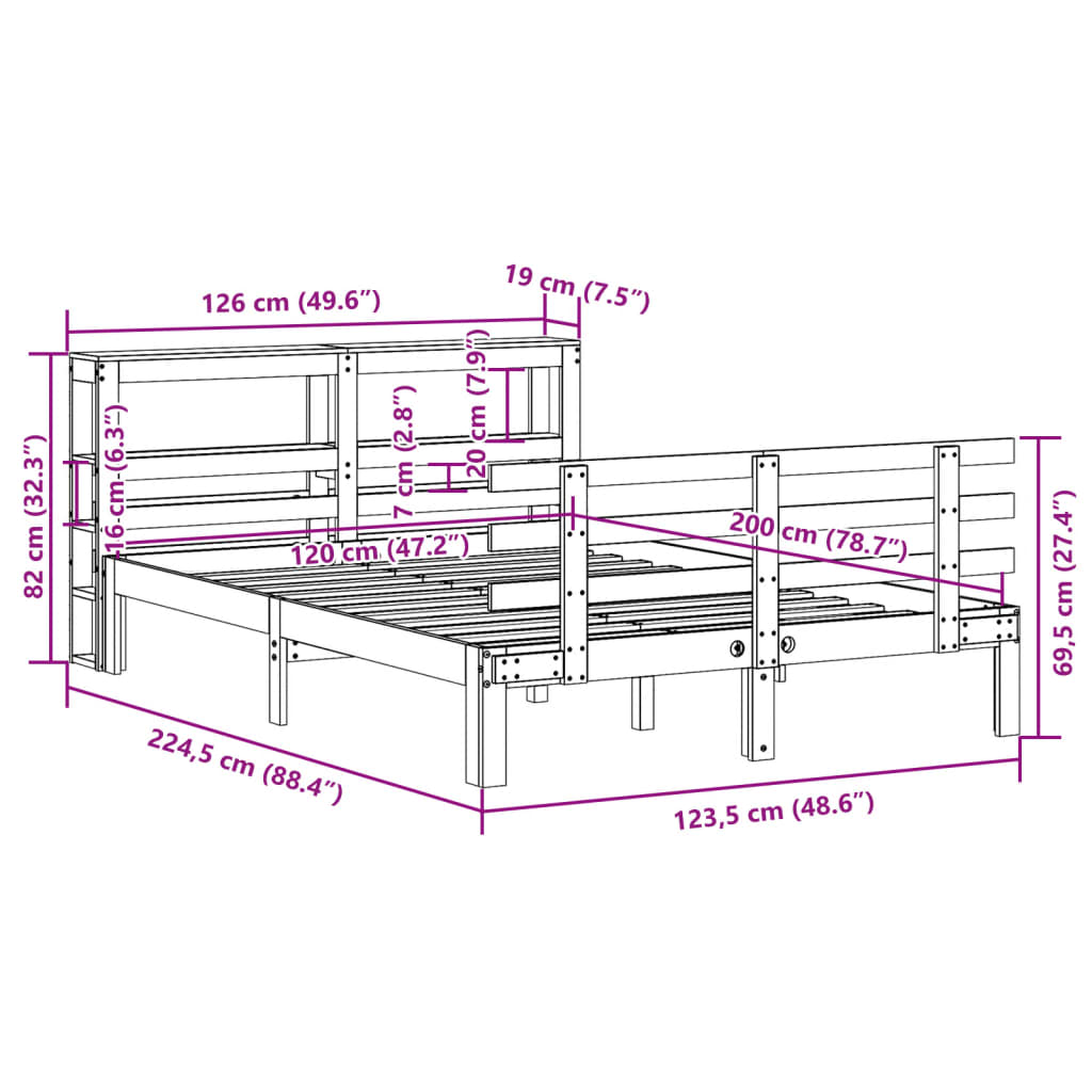 vidaXL Bed Frame with Headboard without Mattress White 120x200 cm