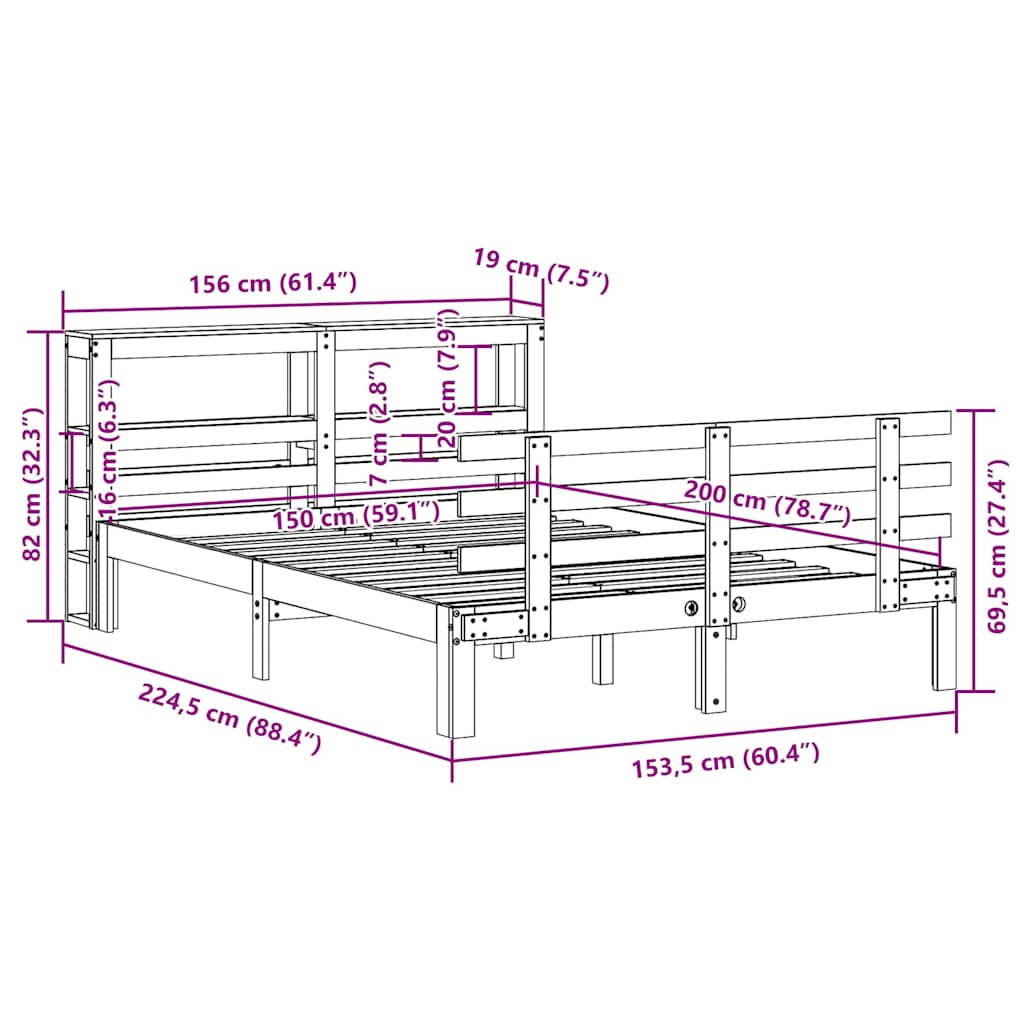 Bed Frame with Headboard without Mattress 150x200 cm King Size