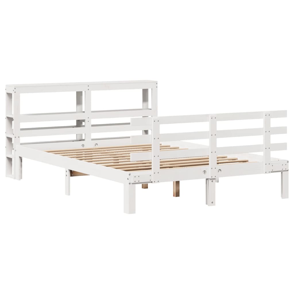 vidaXL Bed Frame with Headboard without Mattress White 150x200 cm King Size