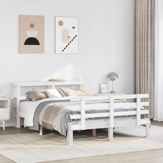 vidaXL Bed Frame with Headboard without Mattress White 150x200 cm King Size