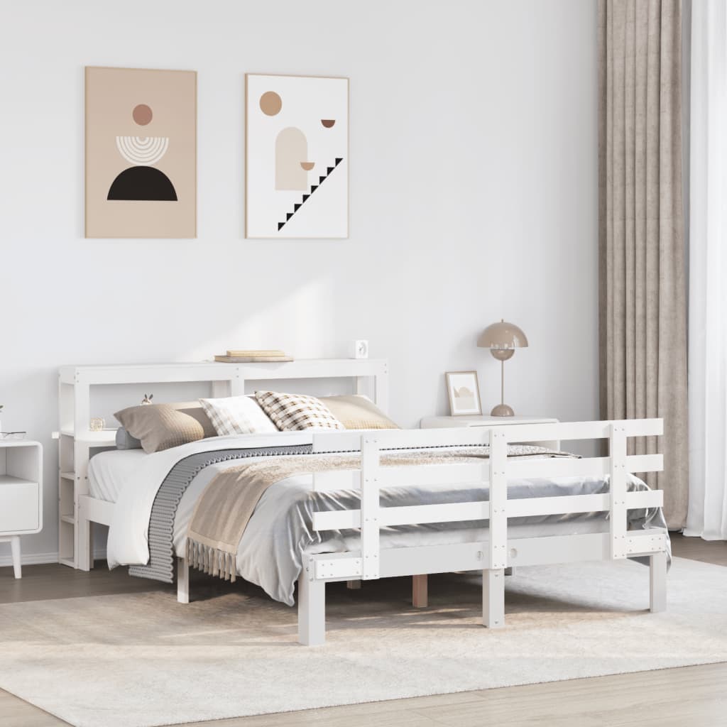 vidaXL Bed Frame with Headboard without Mattress White 160x200 cm