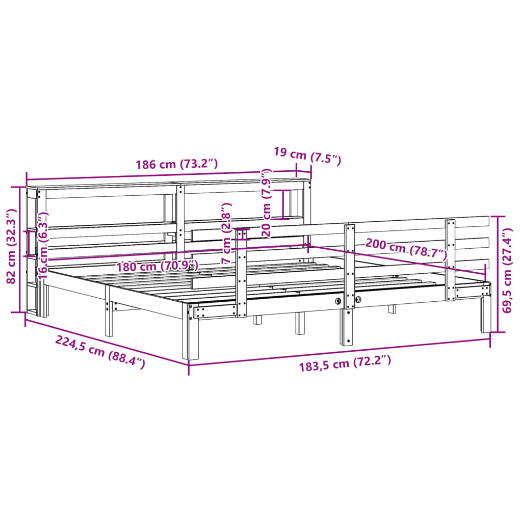 vidaXL Bed Frame with Headboard without Mattress White 180x200 cm Super King