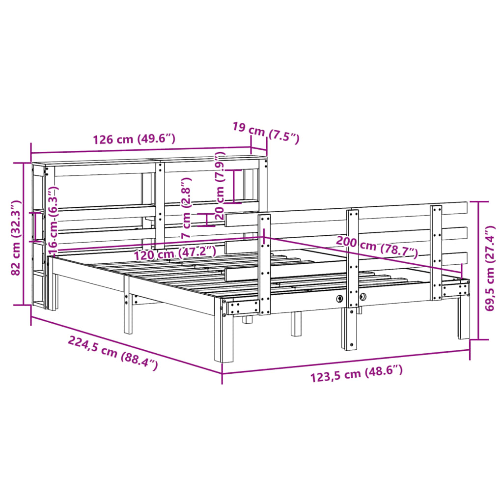 vidaXL Bed Frame with Headboard without Mattress Wax Brown 120x200 cm